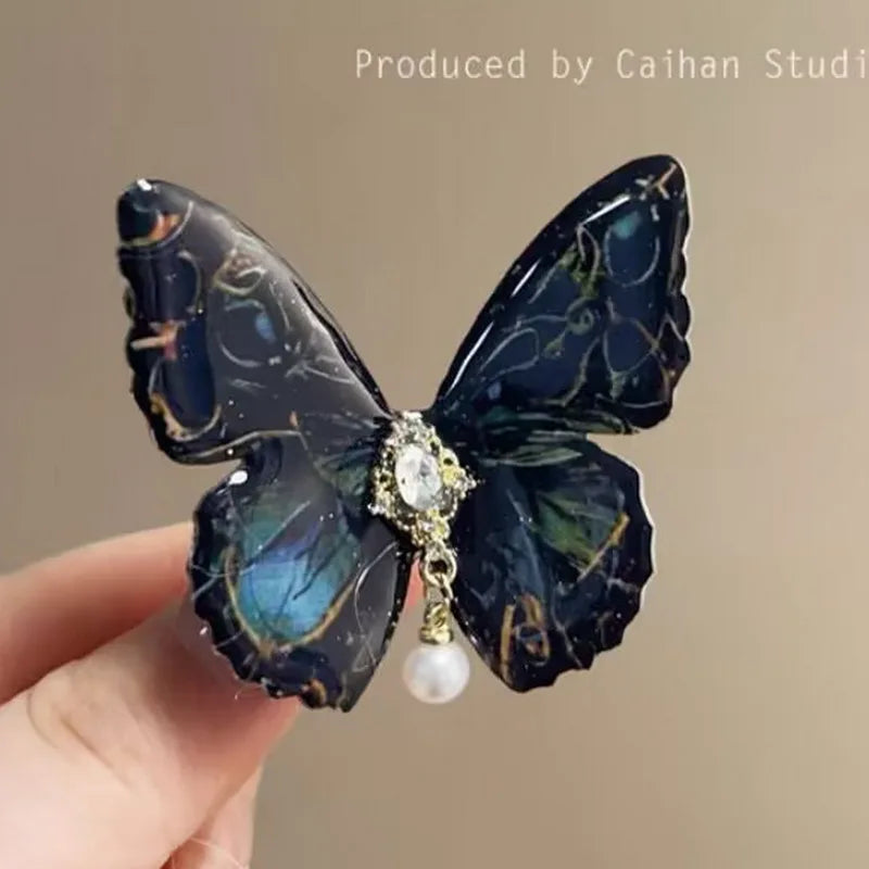 2024 Retro Butterfly Hair Clip For Women Cute Blue Bow Hairclip Girls Pearl Barettes kid pink hairpin Hanfu Hair Accessory