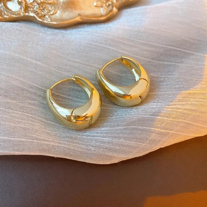 2Pcs New Classic Gold Color Plated Metal Hoop Earrings For Women, Fashion Jewelry Temperament Girls Daily Wear Stud Earrings
