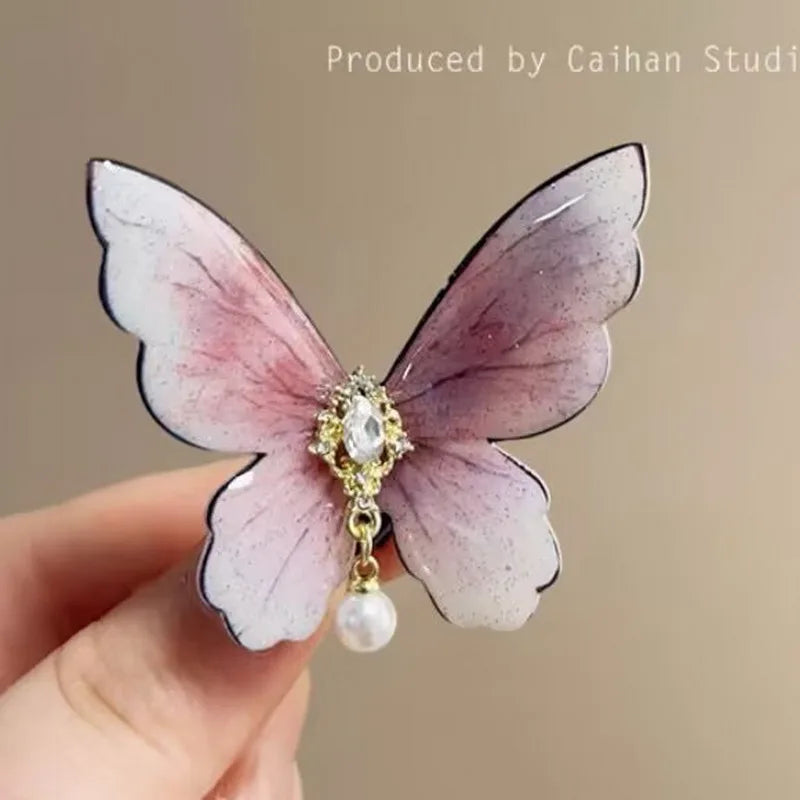 2024 Retro Butterfly Hair Clip For Women Cute Blue Bow Hairclip Girls Pearl Barettes kid pink hairpin Hanfu Hair Accessory