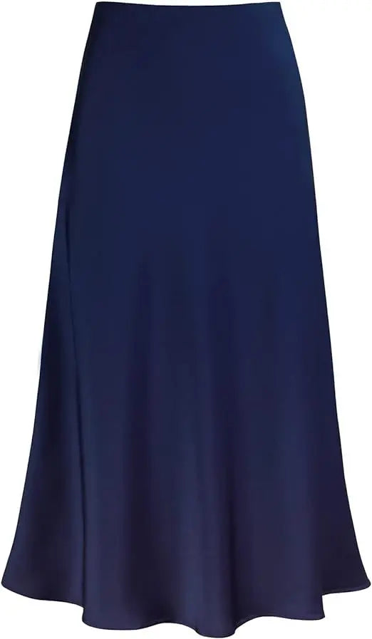 2025 Elegant Faux Silk Satin Skirts for Women High Waist A-line Office Lady  Solid Color Glossy Finish Fishtail Skirt