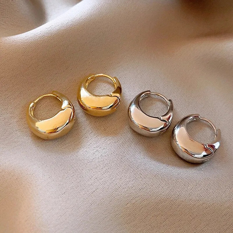 2Pcs New Classic Gold Color Plated Metal Hoop Earrings For Women, Fashion Jewelry Temperament Girls Daily Wear Stud Earrings