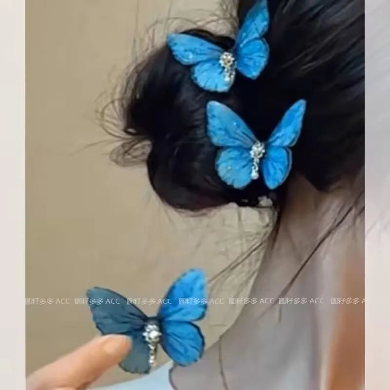 2024 Retro Butterfly Hair Clip For Women Cute Blue Bow Hairclip Girls Pearl Barettes kid pink hairpin Hanfu Hair Accessory