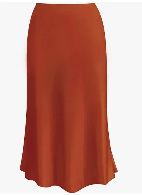 2025 Elegant Faux Silk Satin Skirts for Women High Waist A-line Office Lady  Solid Color Glossy Finish Fishtail Skirt