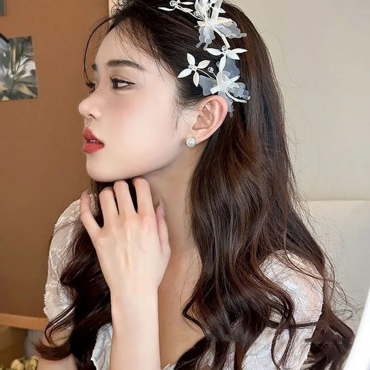 2024 Retro Butterfly Hair Clip For Women Cute Blue Bow Hairclip Girls Pearl Barettes kid pink hairpin Hanfu Hair Accessory