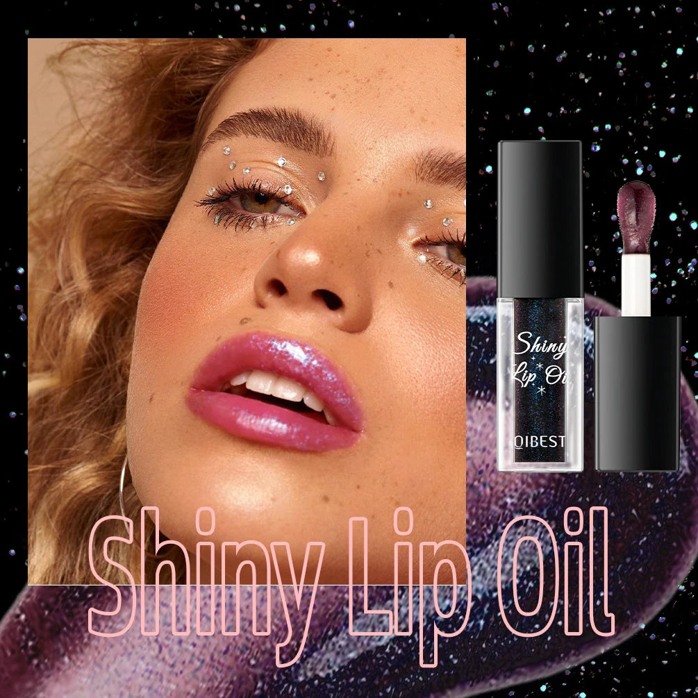 QIBEST Mirror Black Lip Oil Color Changing Lipstick Moisturizing Shiny Lip Gloss Oil Plumping Lasting Diamond Lipgloss Cosmetics
