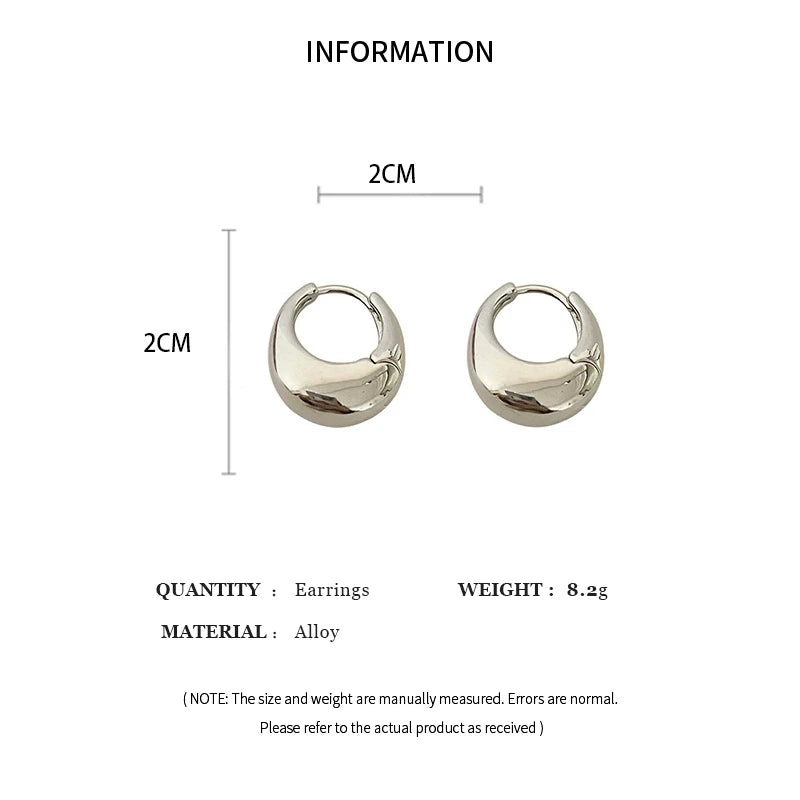2Pcs New Classic Gold Color Plated Metal Hoop Earrings For Women, Fashion Jewelry Temperament Girls Daily Wear Stud Earrings