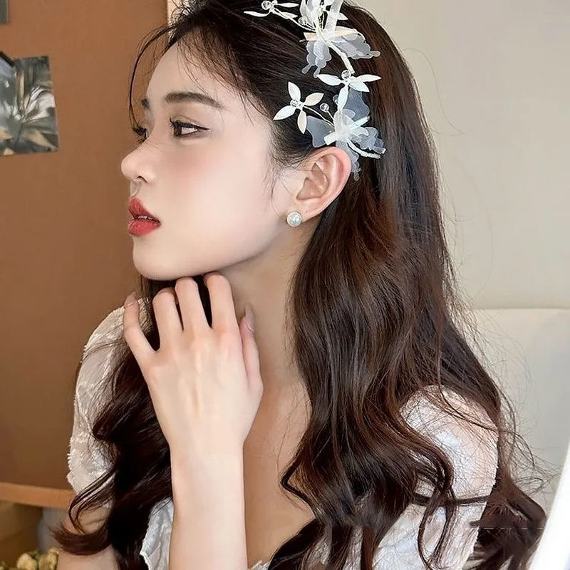 2024 Retro Butterfly Hair Clip For Women Cute Blue Bow Hairclip Girls Pearl Barettes kid pink hairpin Hanfu Hair Accessory