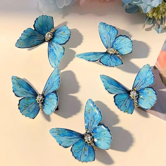 2024 Retro Butterfly Hair Clip For Women Cute Blue Bow Hairclip Girls Pearl Barettes kid pink hairpin Hanfu Hair Accessory